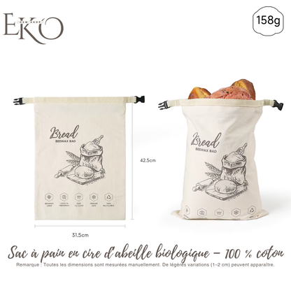 Sac à pain en cire d’abeille biologique – 100 % coton