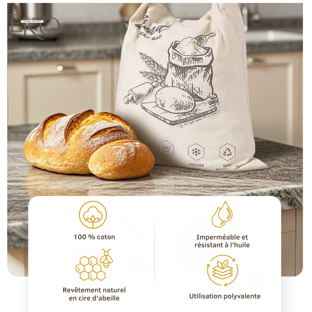 Sac à pain en cire d’abeille biologique – 100 % coton