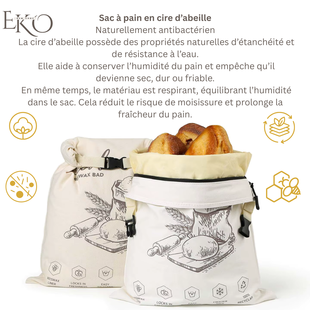 Sac à pain en cire d’abeille biologique – 100 % coton