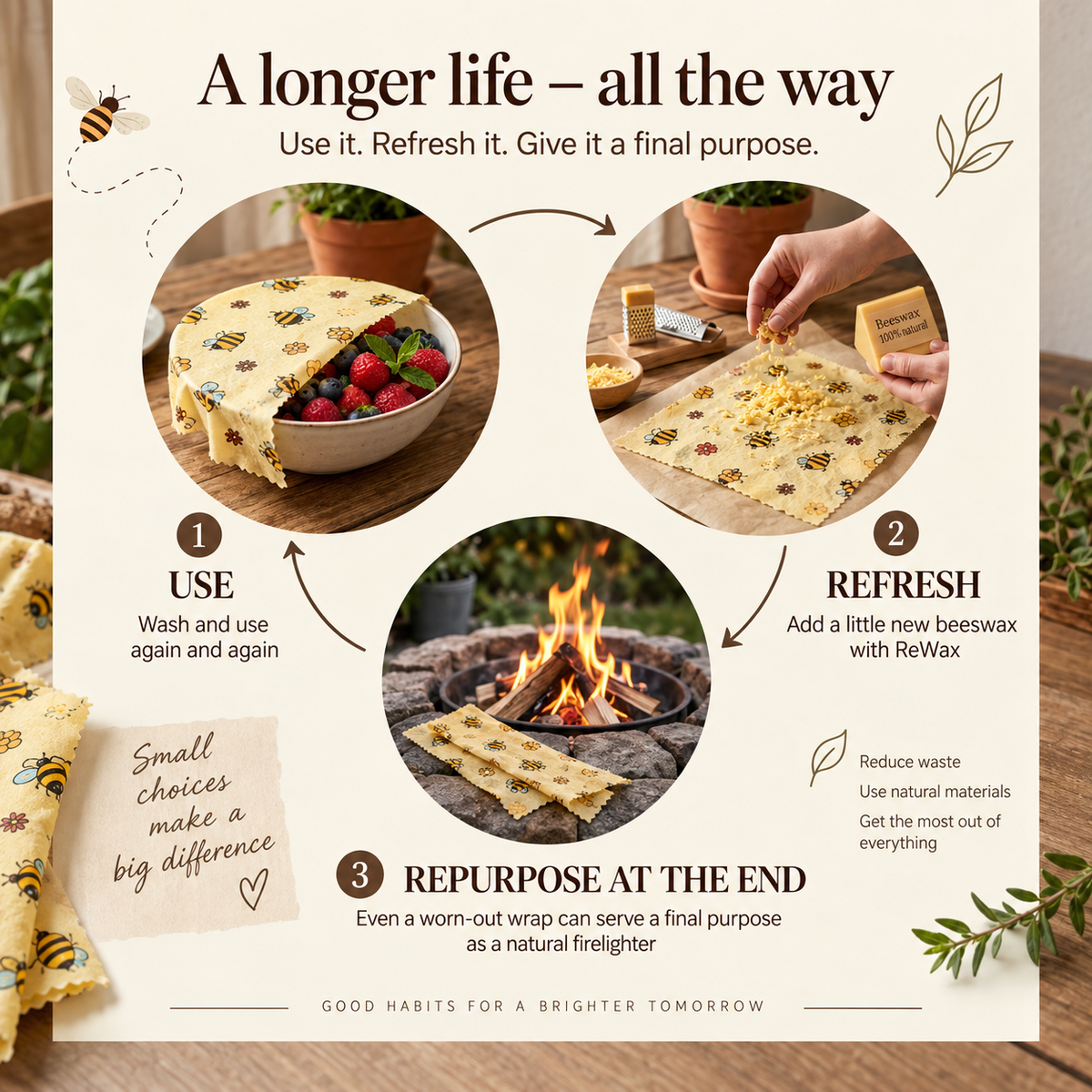 Reusable Beeswax Food Wraps™ – 3-Pack